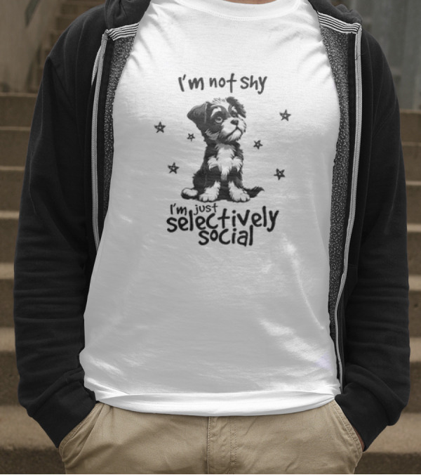 I'm Not Shy I'm Just Selectively Social Dog Surrounded By Stars T-Shirt