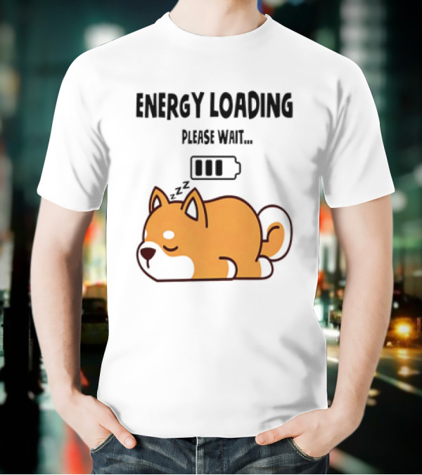 Shiba Inu Energy Loading Please Wait Battery Charging Sleepy Dog T-Shirt