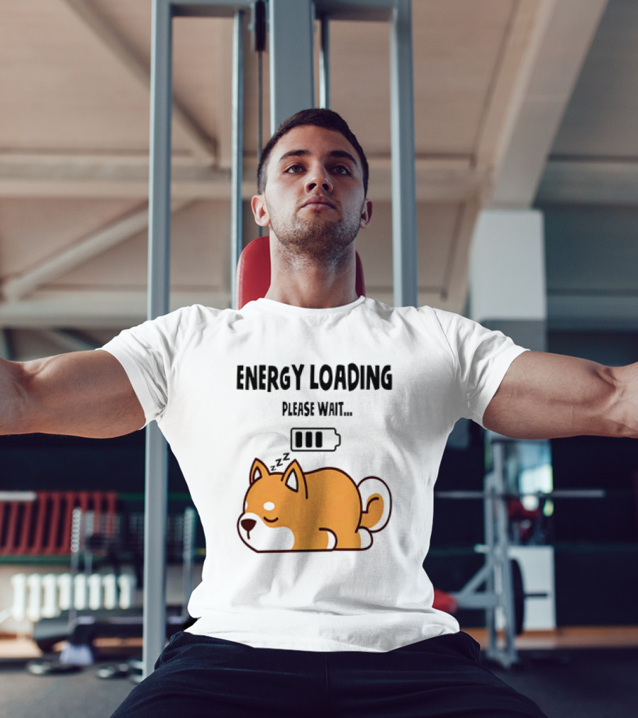 Shiba Inu Energy Loading Please Wait Battery Charging Sleepy Dog T-Shirt