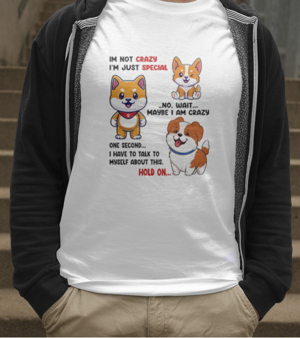 I'm Not Crazy I'm Just Special No Wait Maybe I Am Crazy One Second Shiba Inu Dog Hold On T-Shirt