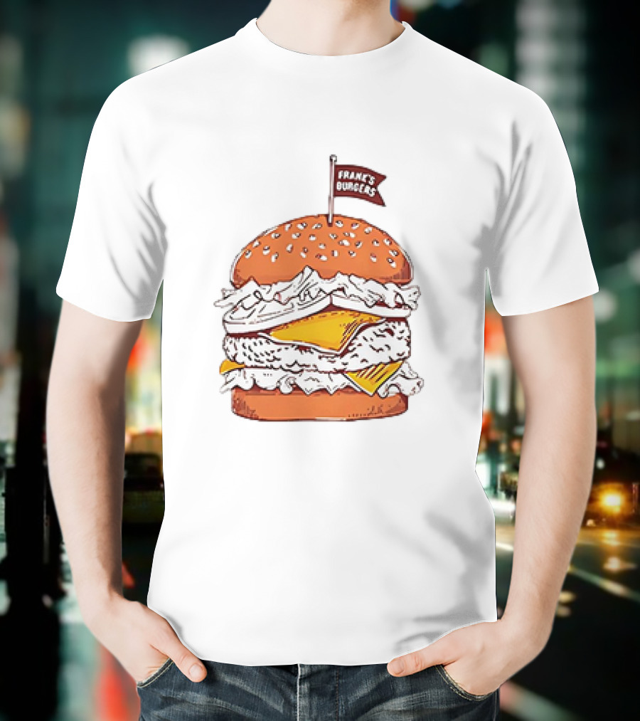Frank’s Burgers Cheeseburger With Lettuce And Flag T-Shirt