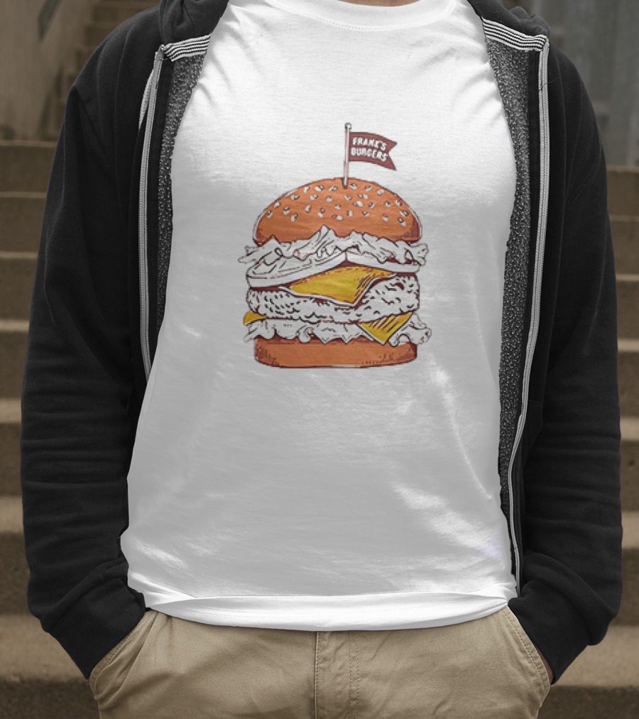 Frank’s Burgers Cheeseburger With Lettuce And Flag T-Shirt