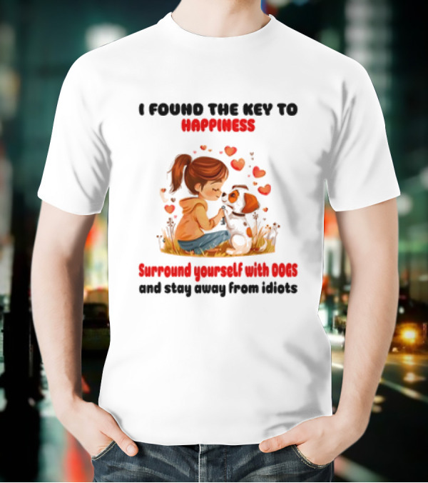 I Found The Key To Happiness Surround Yourself With Dogs And Stay Away From Idiots Hearts Girl Puppy T-Shirt