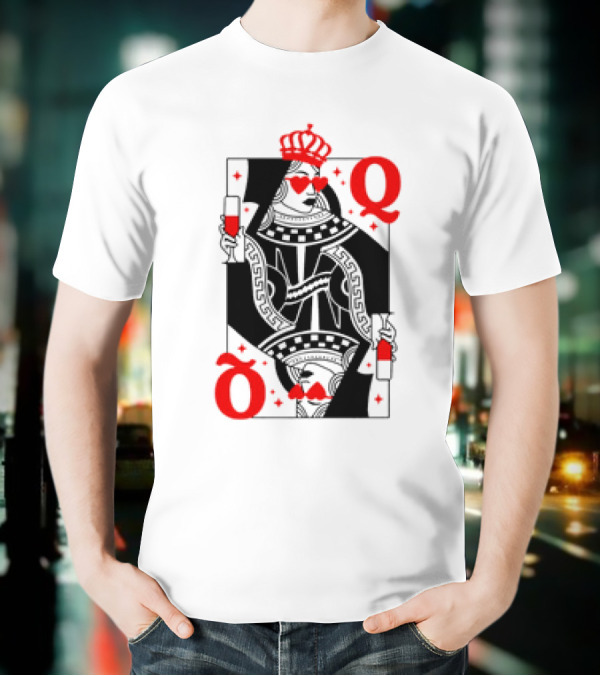 Queen Of Hearts Card Red Heart Glasses T-Shirt