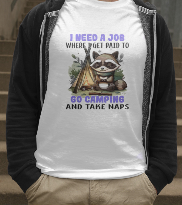 Raccoon I Need A Job Where I Get Paid To Go Camping And Take Naps T-Shirt