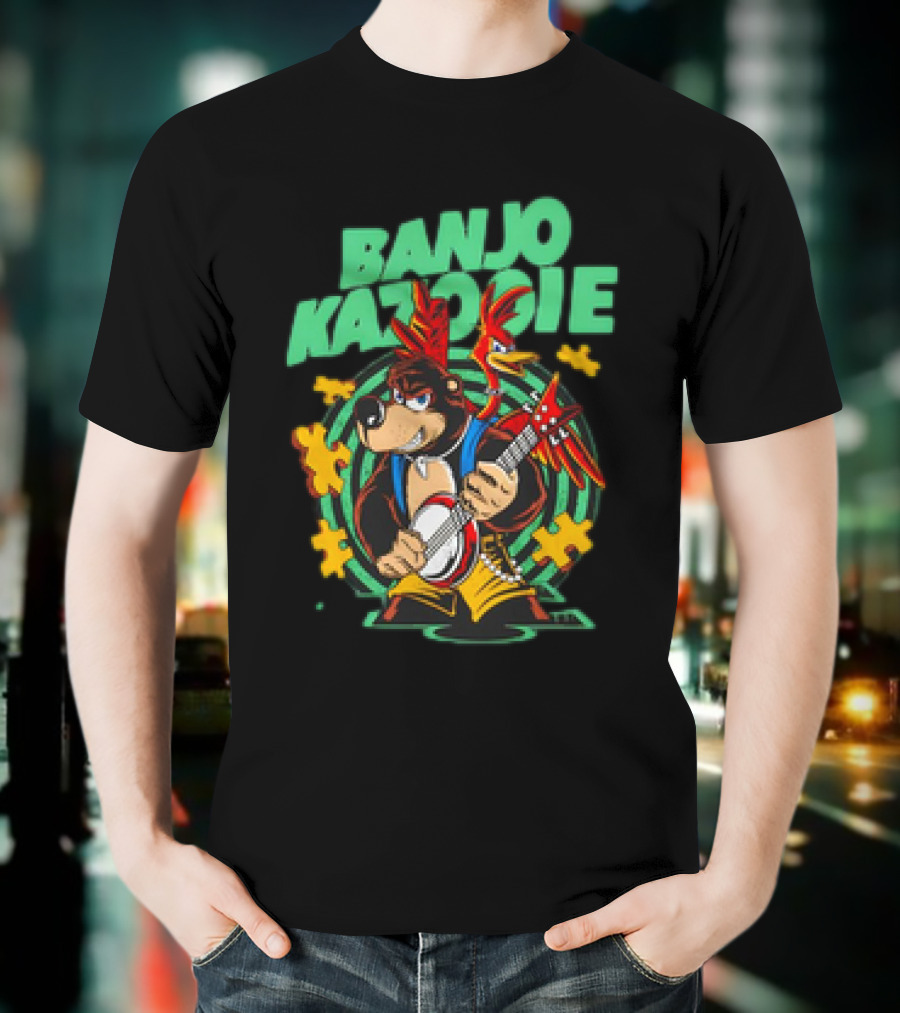 Banjo Kazooie Bear With Electric Banjo And Jiggy Pieces T-Shirt