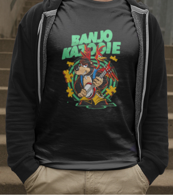 Banjo Kazooie Bear With Electric Banjo And Jiggy Pieces T-Shirt