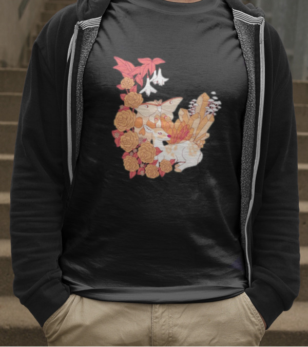 Mystical Forest Fawn Surrounded By Roses And Butterflies T-Shirt