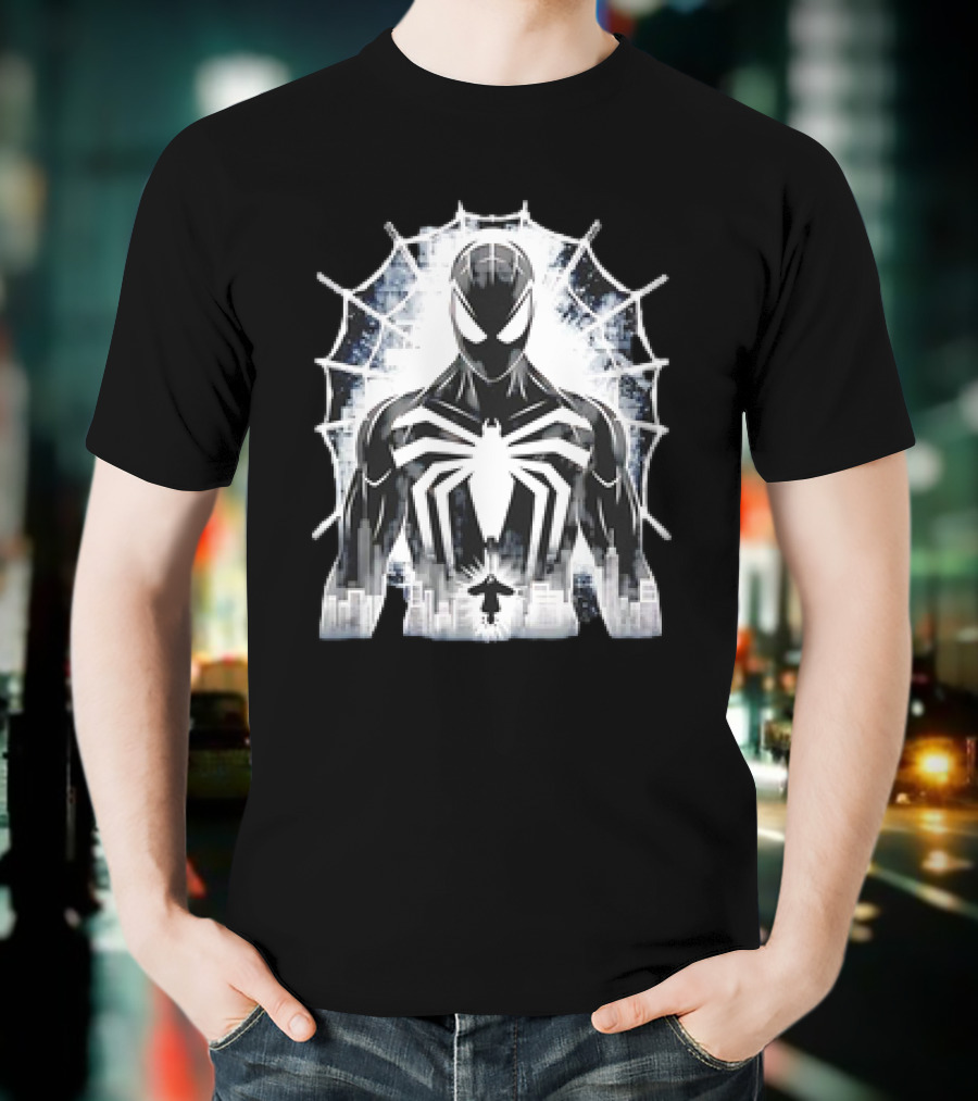 Spider-Man Noir Venom Symbiote Urban Web Cityscape T-Shirt