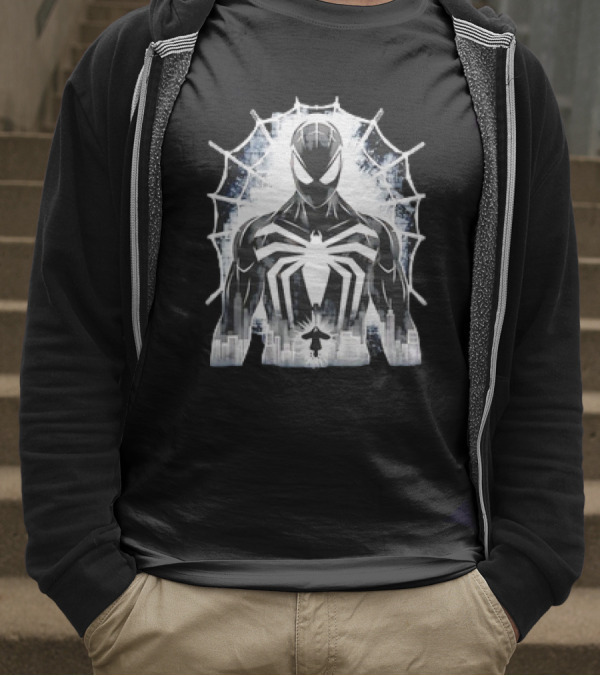 Spider-Man Noir Venom Symbiote Urban Web Cityscape T-Shirt