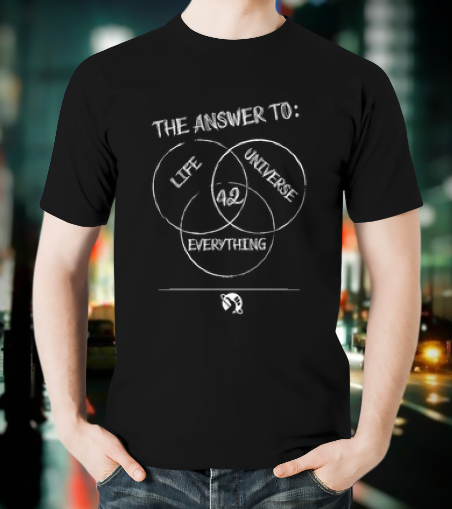 The Hitchhiker’s Guide To The Galaxy Venn Diagram 42 Answer To Life Universe Everything T-Shirt