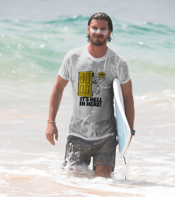 Life Bear Behind Yellow Door It's Hell In Here T-Shirt