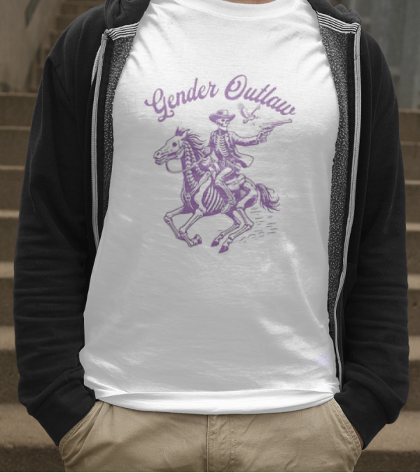 Veda Scott Gender Outlaw Skeleton Cowboy With Pistol And Bird T-Shirt