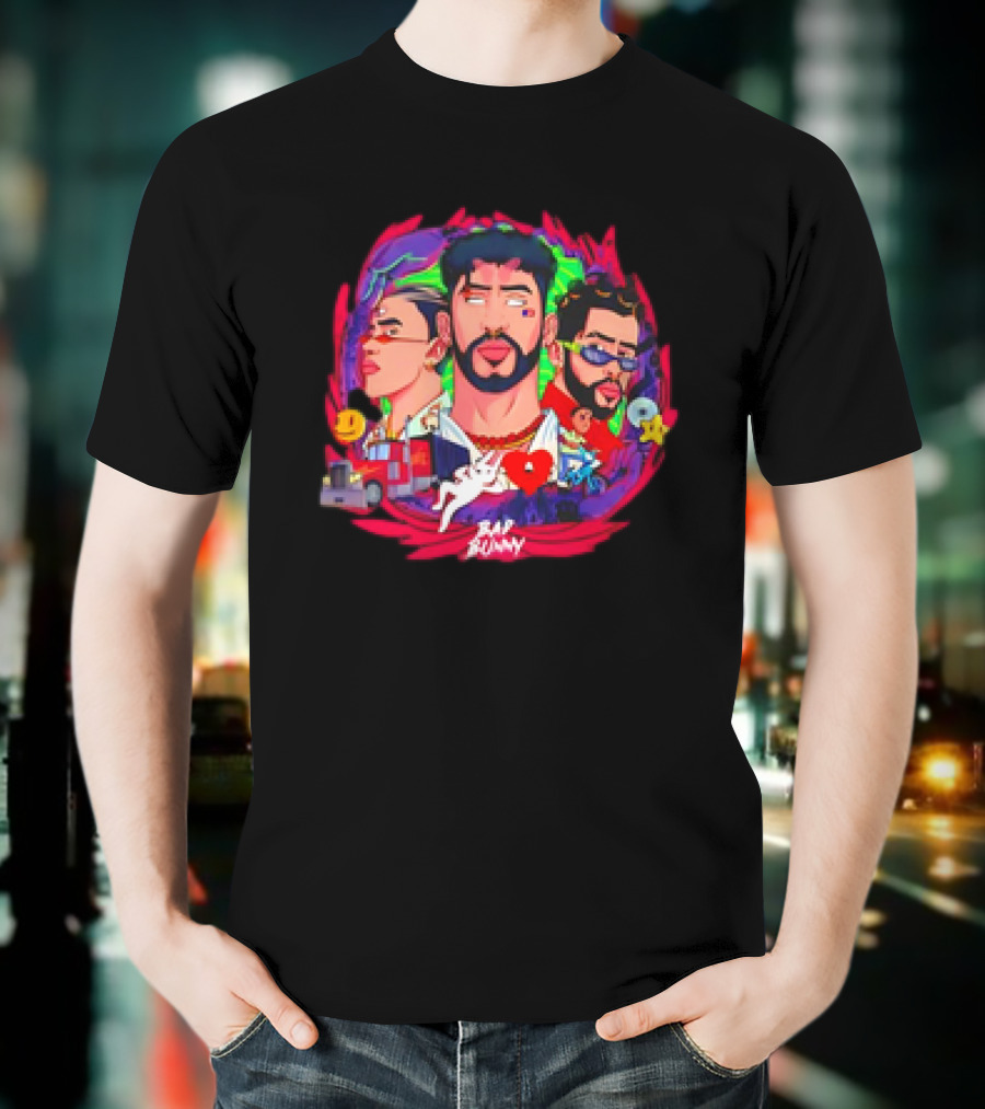 Bad Bunny X 100PRE Vintage Colorful Portraits And Iconic Symbols T-Shirt