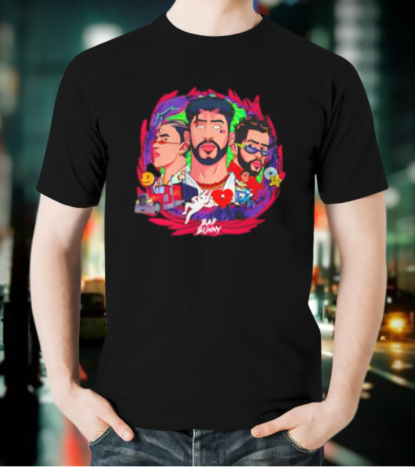 Bad Bunny X 100PRE Vintage Colorful Portraits And Iconic Symbols T-Shirt
