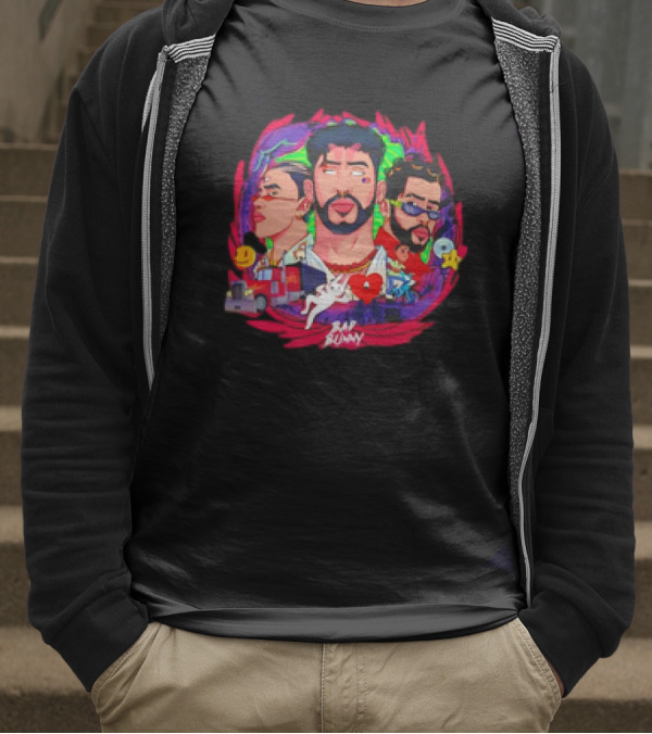 Bad Bunny X 100PRE Vintage Colorful Portraits And Iconic Symbols T-Shirt