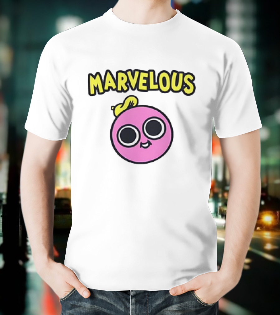 MARVELOUS Cute Pink Smiley Face With Large Eyes And Yellow Hair T-Shirt