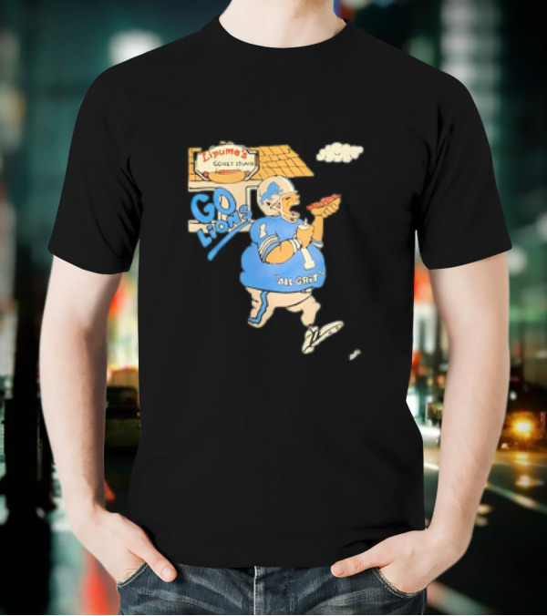 Lipuma’s Coney Island Go Lions All Grit Detroit Lions Football Player Eating Hot Dog T-Shirt