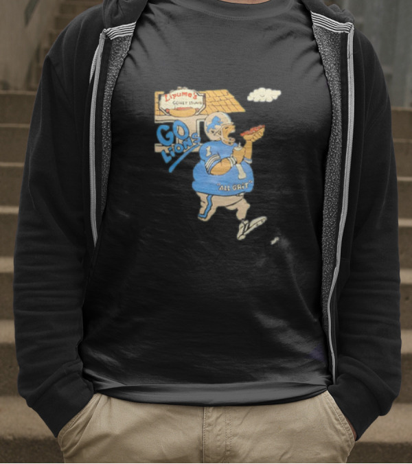 Lipuma’s Coney Island Go Lions All Grit Detroit Lions Football Player Eating Hot Dog T-Shirt