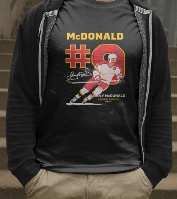 Lanny McDonald #9 Calgary Flames NHL Hockey Throwback Vintage Signature T-Shirt
