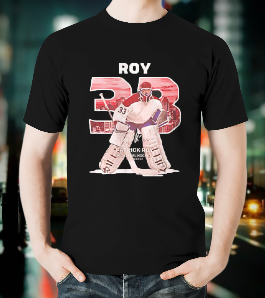 Patrick Roy 33 Montreal Hockey NHL Throwback Vintage Signature T-Shirt