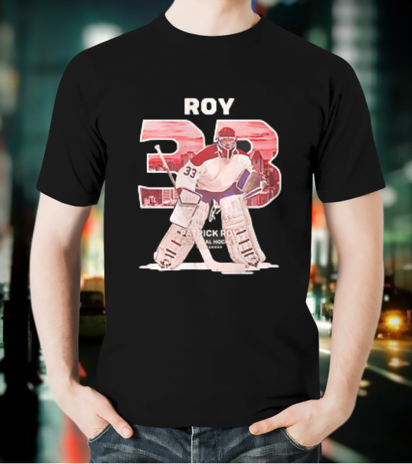 Patrick Roy 33 Montreal Hockey NHL Throwback Vintage Signature T-Shirt