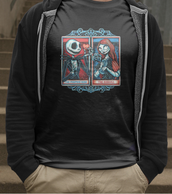 Skeleton Romance Jack Skellington The Pumpkin King And Sally The Ragdoll Heart And Rose T-Shirt
