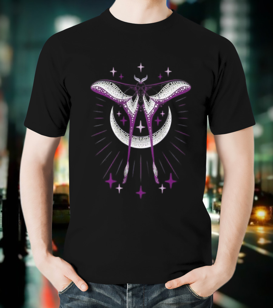 Ace Moonmoth With Crescent Moon And Radiant Stars T-Shirt
