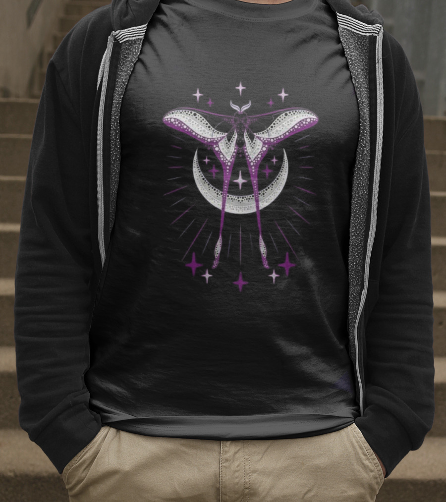 Ace Moonmoth With Crescent Moon And Radiant Stars T-Shirt