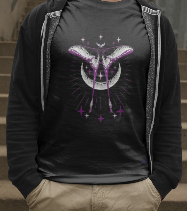 Ace Moonmoth With Crescent Moon And Radiant Stars T-Shirt