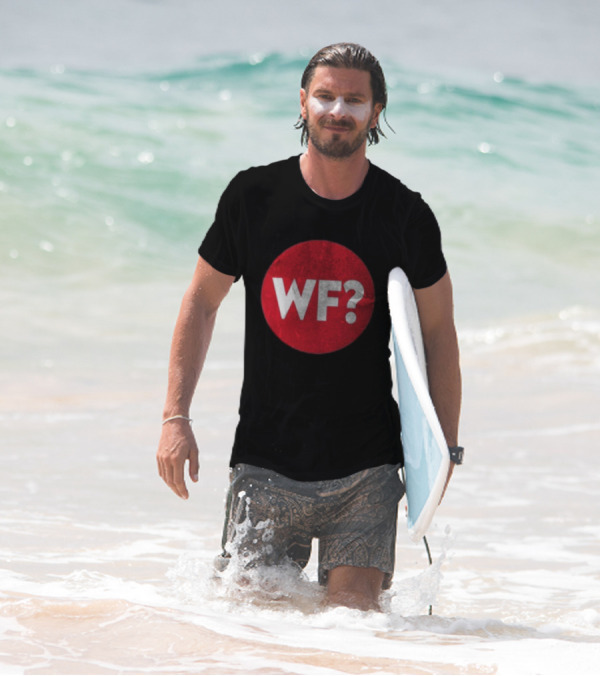 Adrianne Curry Wearing WF Why-Files Red Circle Icon T-Shirt