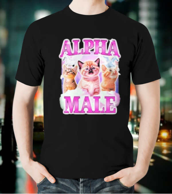 Alpha Male Cat Trio With Rainbow Unicorns And Clouds T-Shirt
