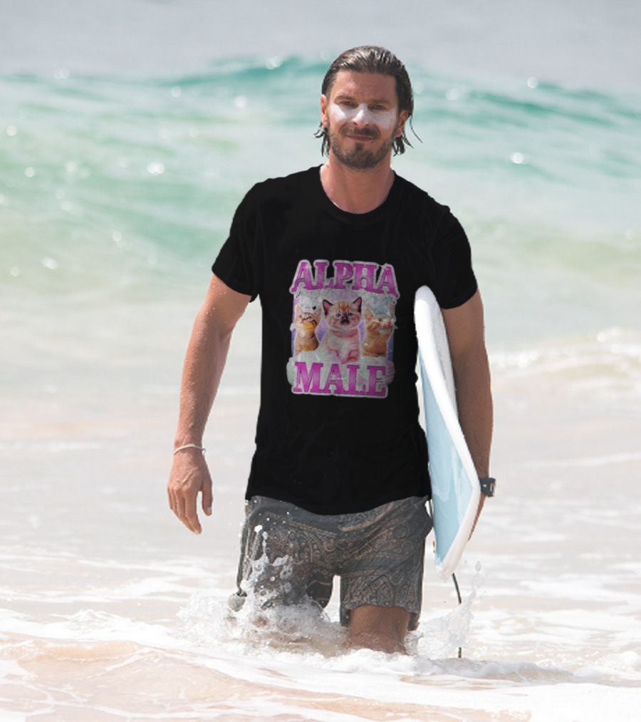 Alpha Male Cat Trio With Rainbow Unicorns And Clouds T-Shirt