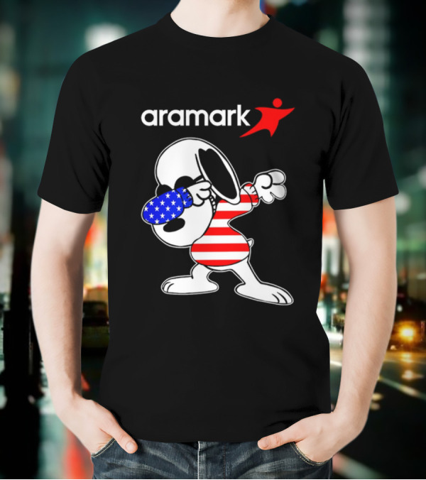 Aramark Snoopy Dabbing American Flag Red White Blue Character T-Shirt