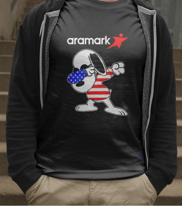 Aramark Snoopy Dabbing American Flag Red White Blue Character T-Shirt