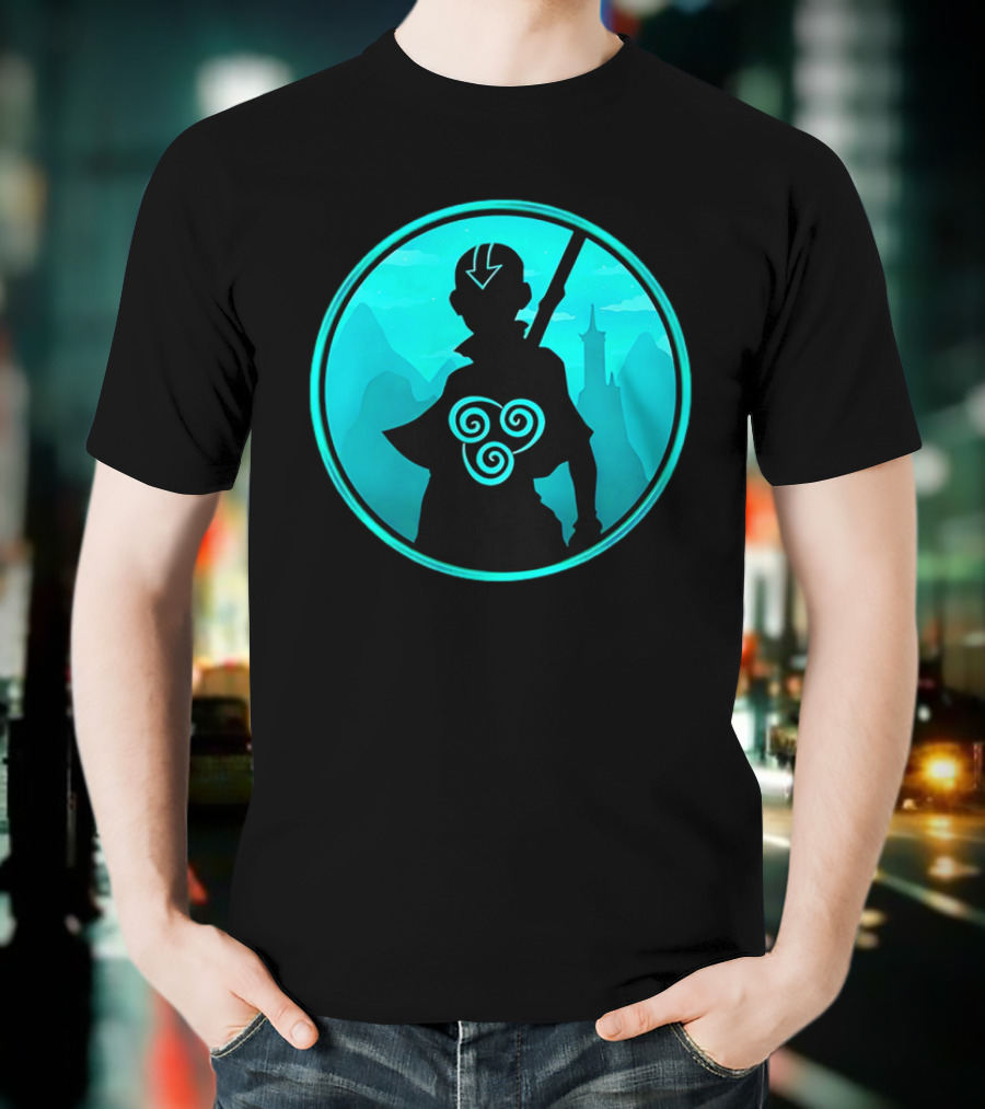 Avatar Aang Airbending Silhouette With Arrow Mark And Air Nomad Symbol T-Shirt