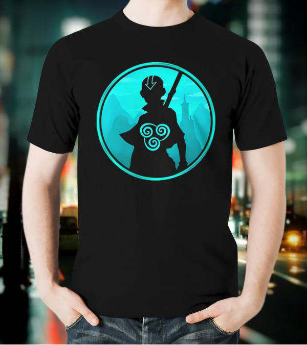 Avatar Aang Airbending Silhouette With Arrow Mark And Air Nomad Symbol T-Shirt