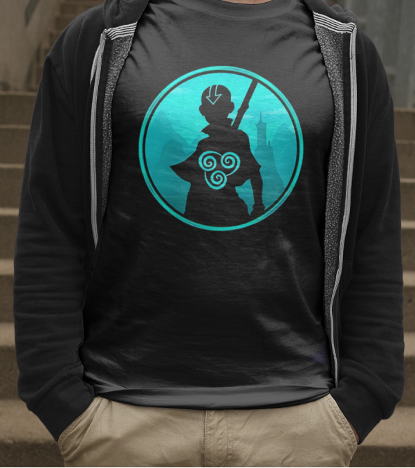 Avatar Aang Airbending Silhouette With Arrow Mark And Air Nomad Symbol T-Shirt