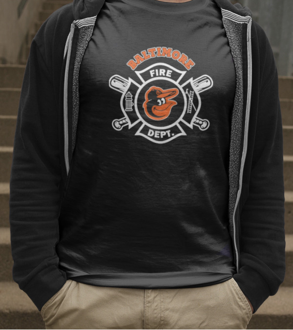 Baltimore Orioles Fire Dept Firefighters Badge Logo With Team Mascot T-Shirt