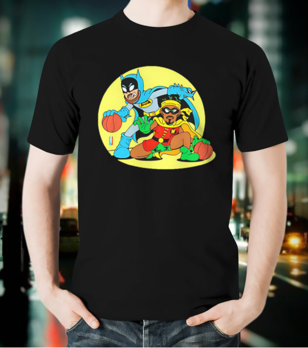 Batman And Robin Warriors Basketball Cartoon Crossover With Superhero Style T-Shirt