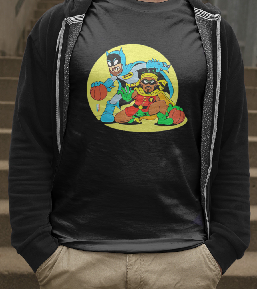 Batman And Robin Warriors Basketball Cartoon Crossover With Superhero Style T-Shirt