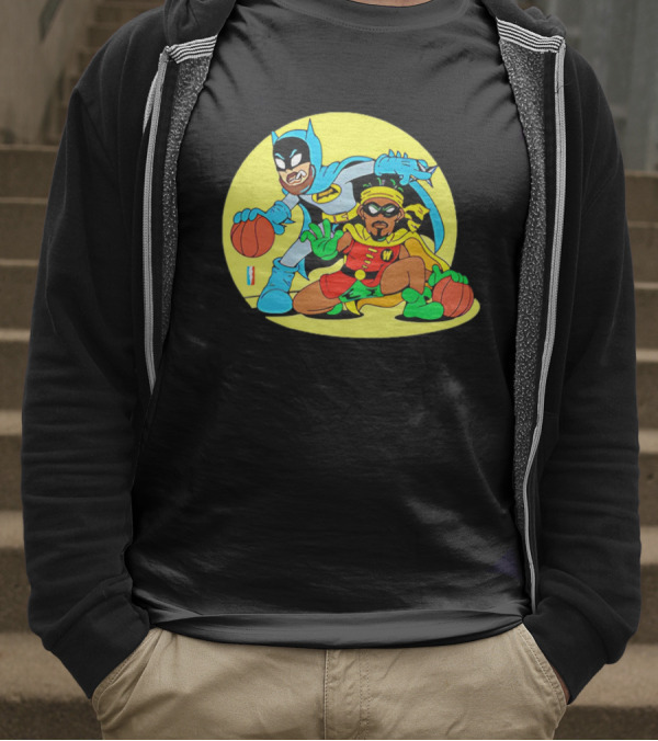 Batman And Robin Warriors Basketball Cartoon Crossover With Superhero Style T-Shirt