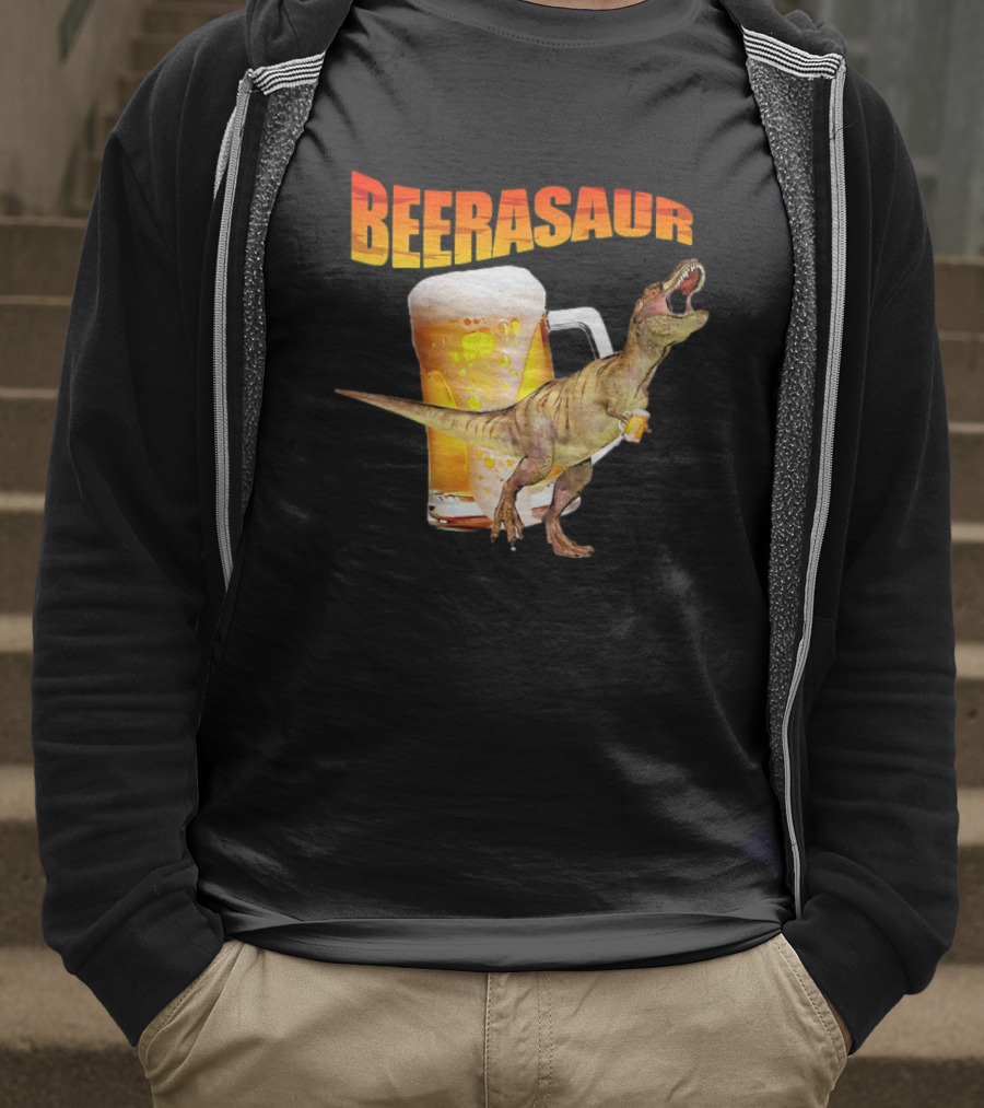 Beerasaur Dinosaur With Beer Ferocious Roar T-Shirt
