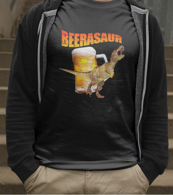 Beerasaur Dinosaur With Beer Ferocious Roar T-Shirt