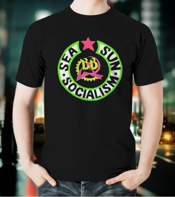 Billy Bragg Sea Sun Socialism LD Star Circle T-Shirt