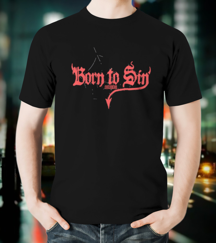 Blackcraft Cult Born To Sin Red Gothic Text With Pentagram And Arrow T-Shirt
