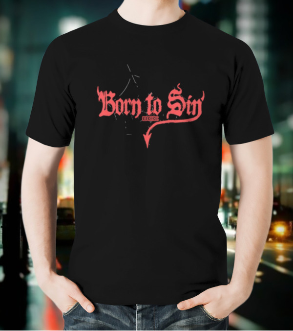 Blackcraft Cult Born To Sin Red Gothic Text With Pentagram And Arrow T-Shirt