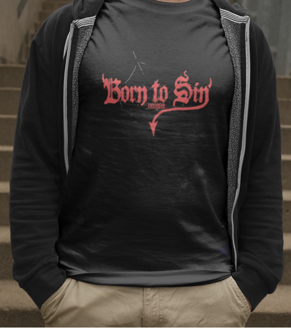 Blackcraft Cult Born To Sin Red Gothic Text With Pentagram And Arrow T-Shirt