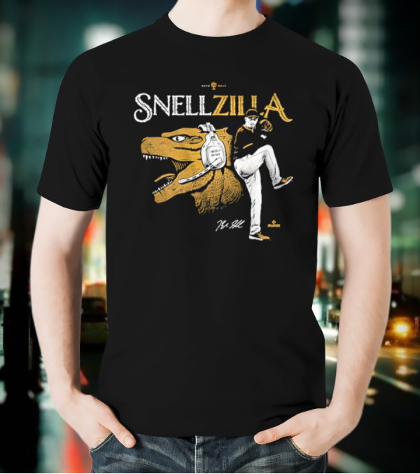 Blake Snell Snellzilla Pitching With Dinosaur Graphic Signature T-Shirt