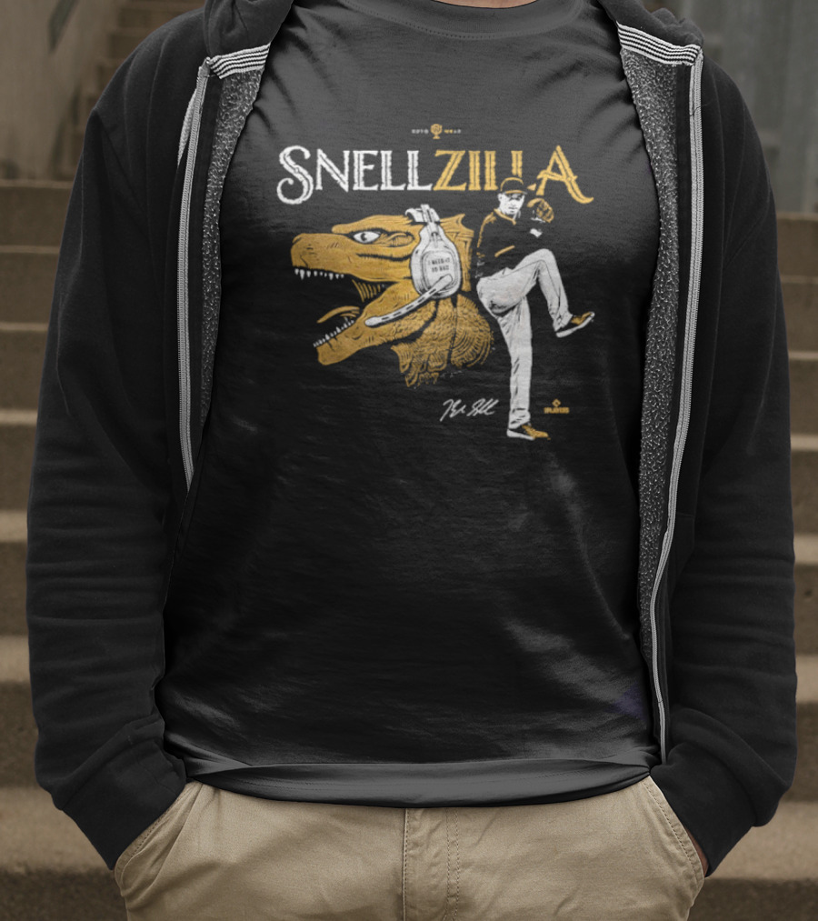 Blake Snell Snellzilla Pitching With Dinosaur Graphic Signature T-Shirt